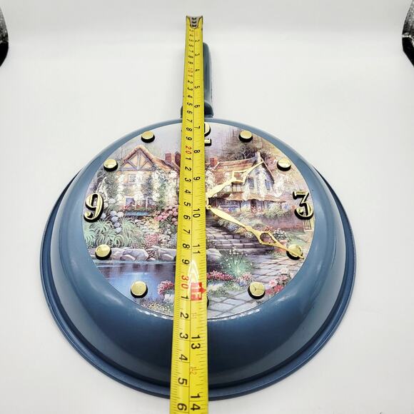 Quartz Blue Painted Cottage Scenery 8" Fry Pan Decorative Wall Clock Made in USA - Picture 8 of 10